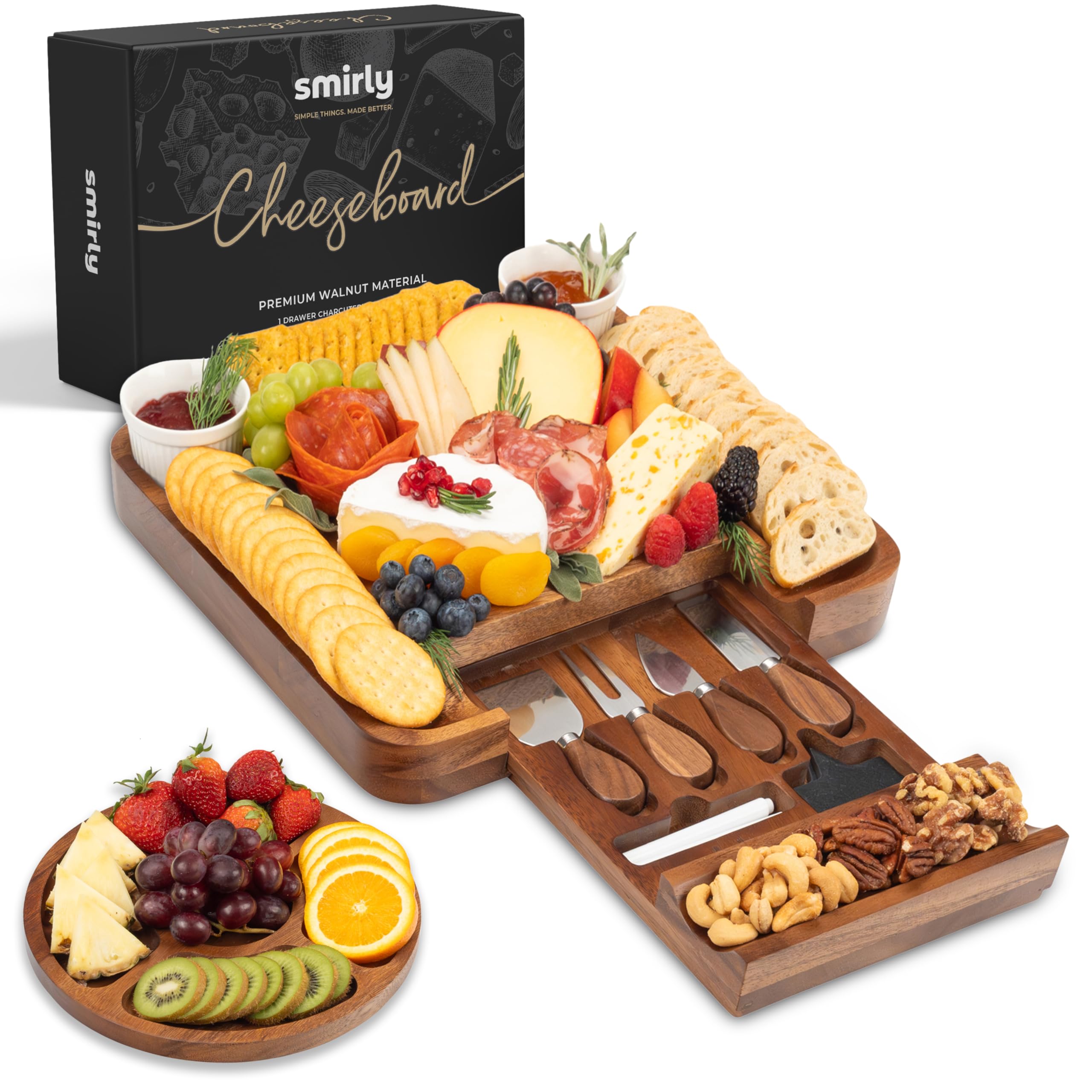 SMIRLY charcuterie boards set on a table for elegant entertaining