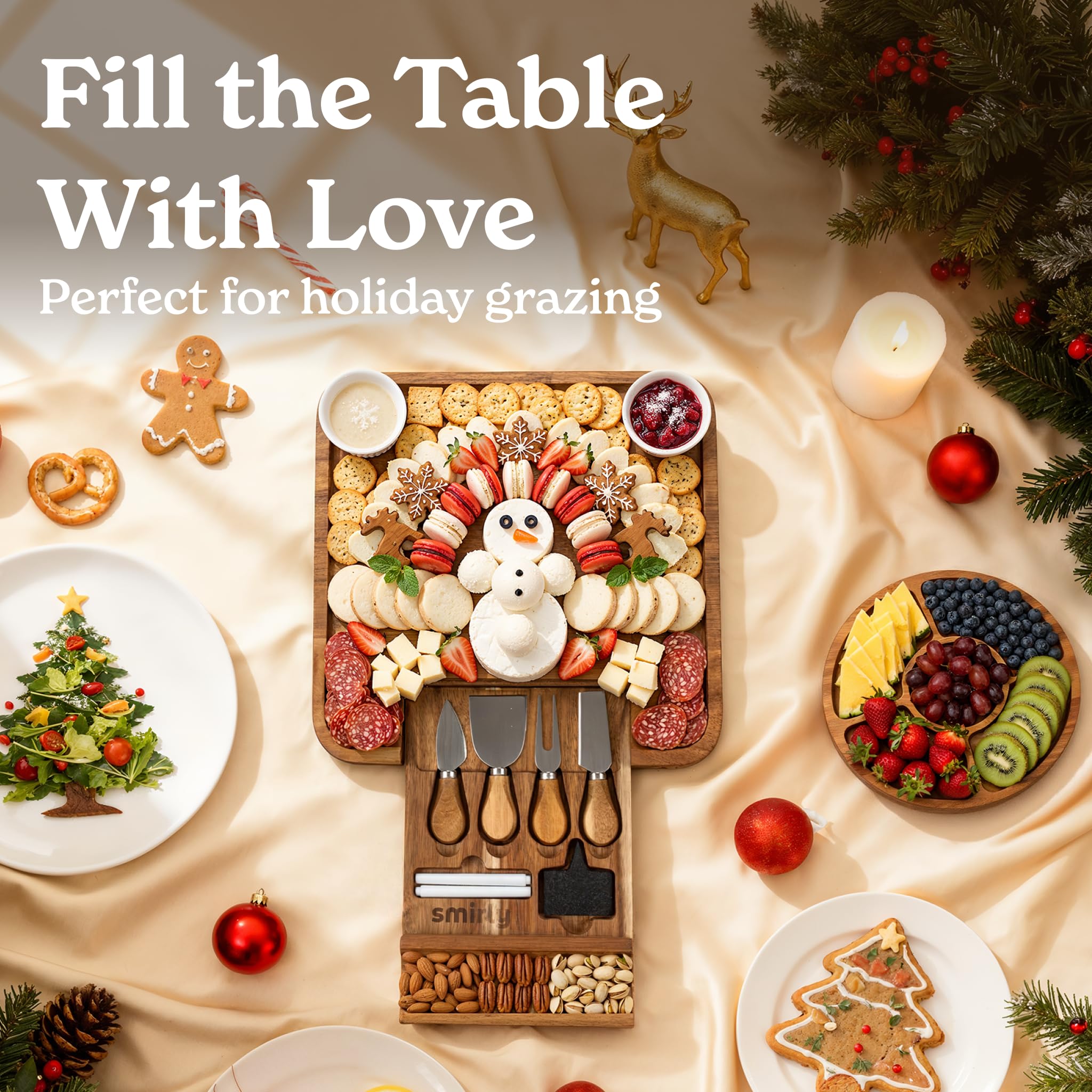 SMIRLY Charcuterie Board with accessories enables a ready entertaining setup.