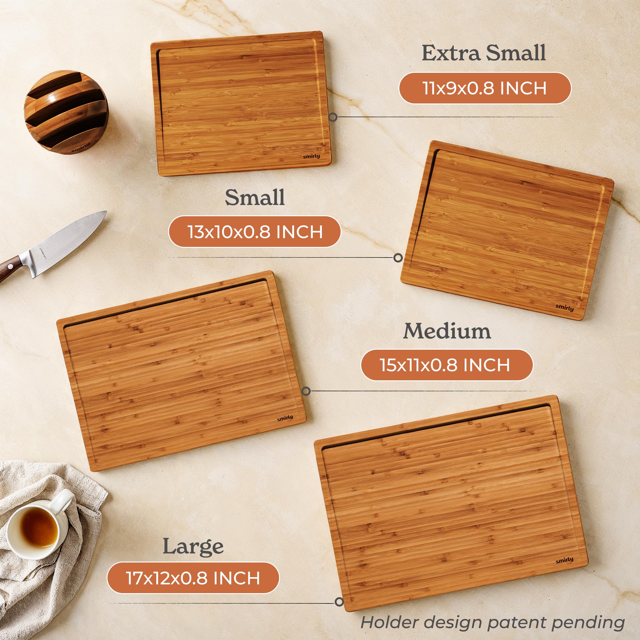 SMIRLY cutting board with ergonomic handles for comfortable lifting.