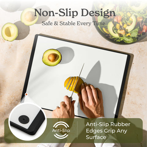 SMIRLY cutting board non-slip feet keep it stable.