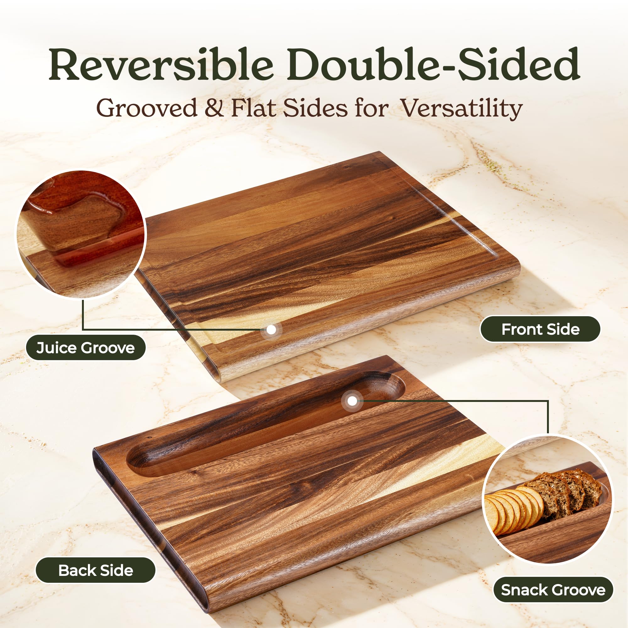 Smirly deep juice groove board catches liquids and crumbs neatly