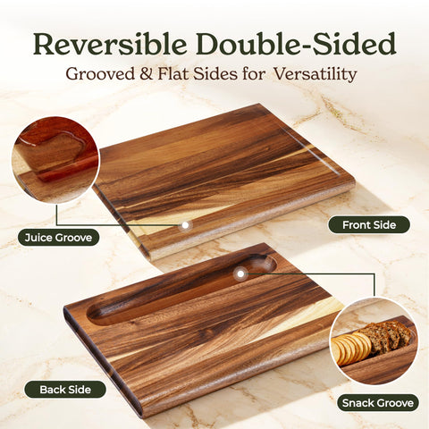 Smirly deep juice groove board catches liquids and crumbs neatly