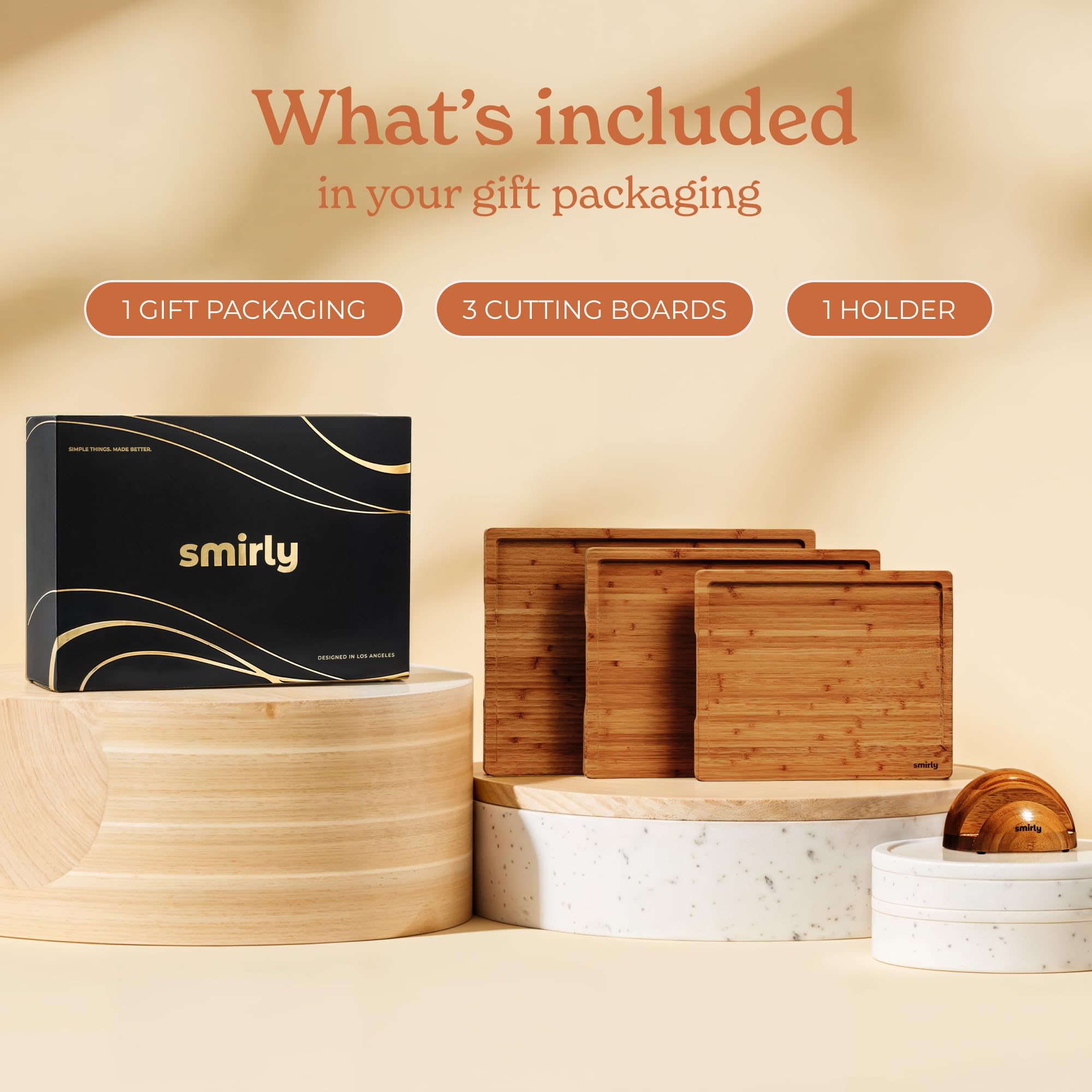 Smirly easy-clean bamboo boards resist nicks for long-lasting use.