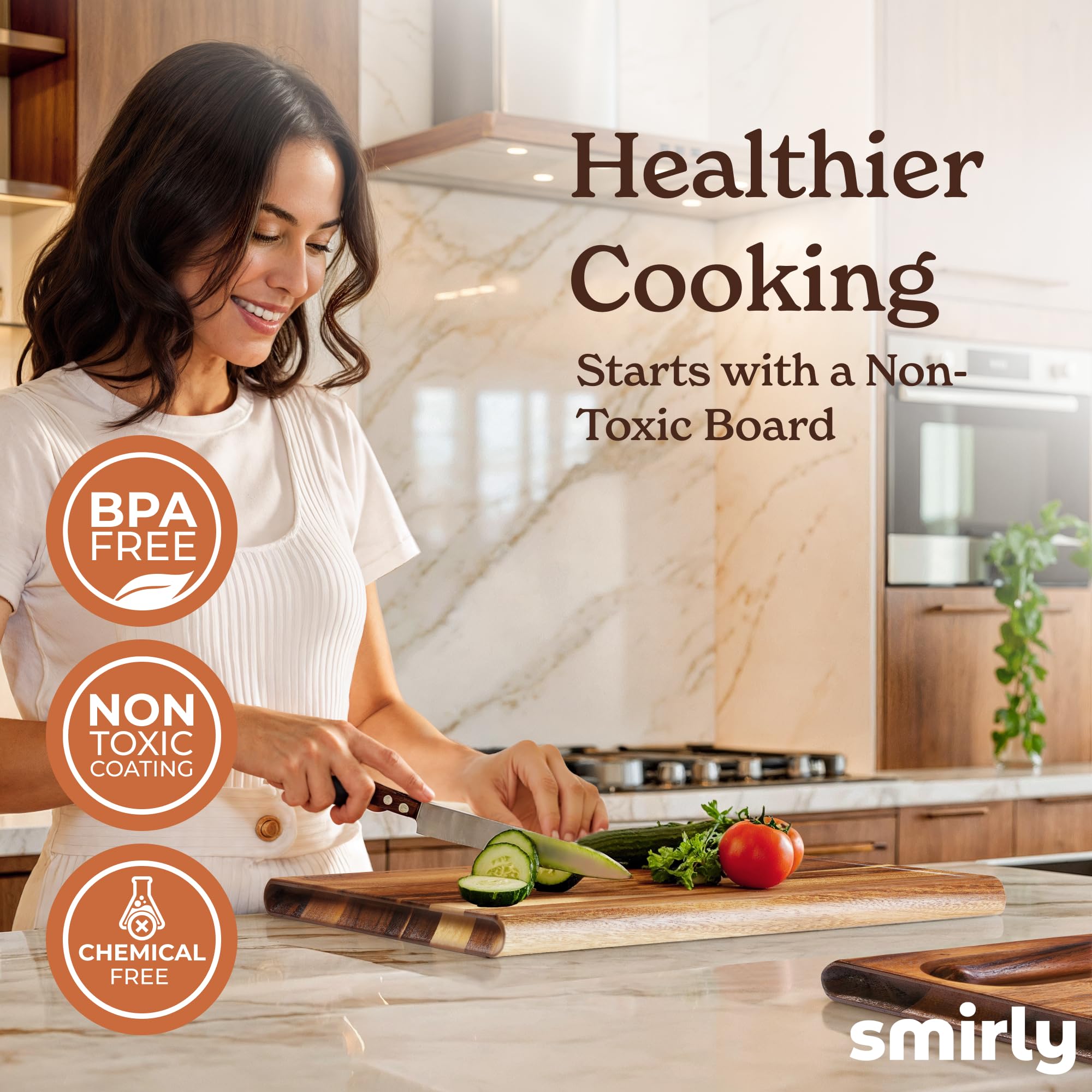 Smirly knife-friendly walnut board gentle on blades during prep