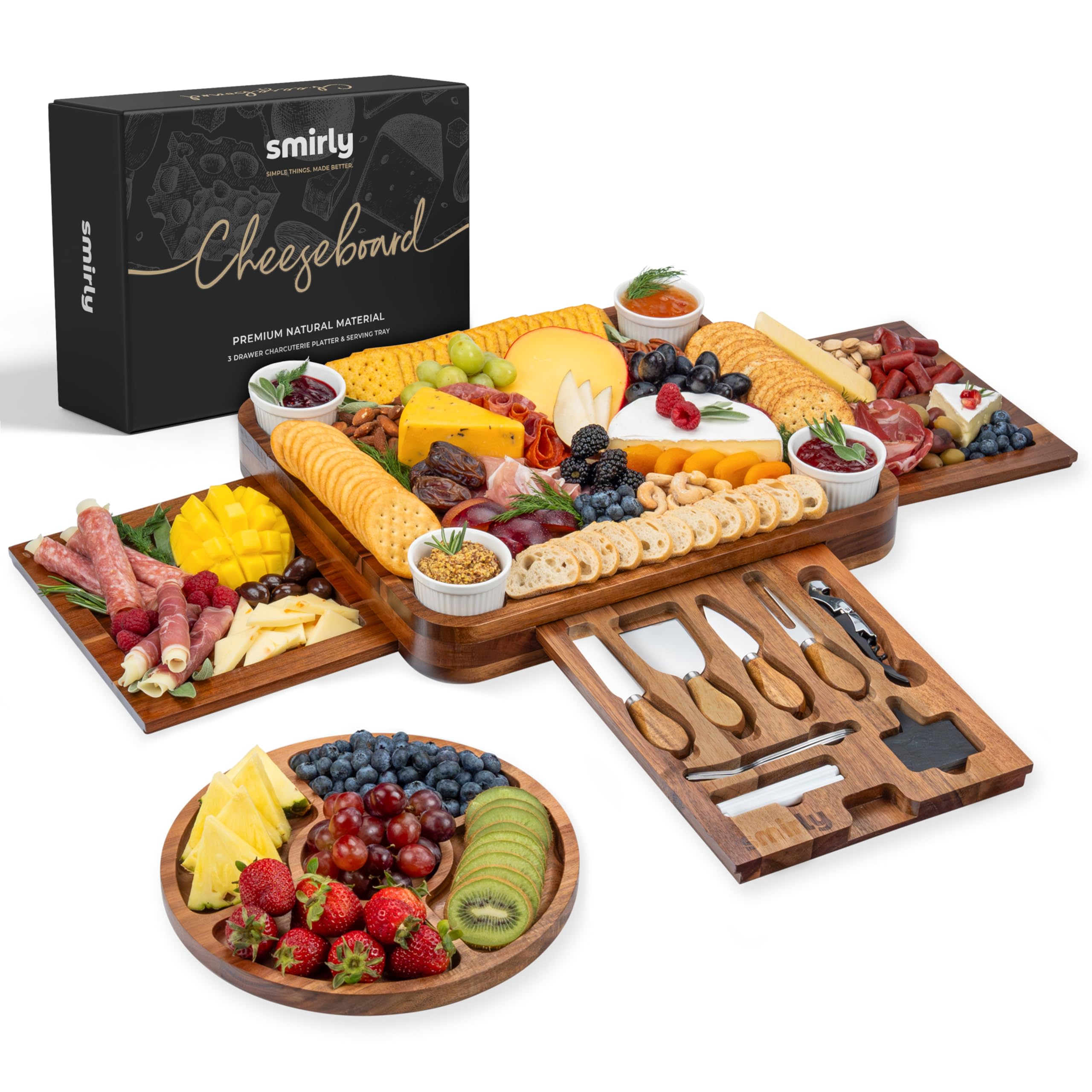 SMIRLY large acacia charcuterie board set with accessories for elegant entertaining