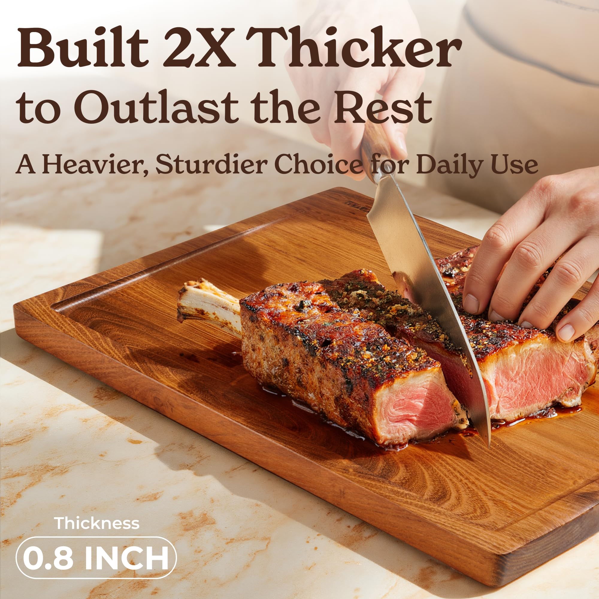 SMIRLY reversible teak cutting board highlighting multi-use versatility