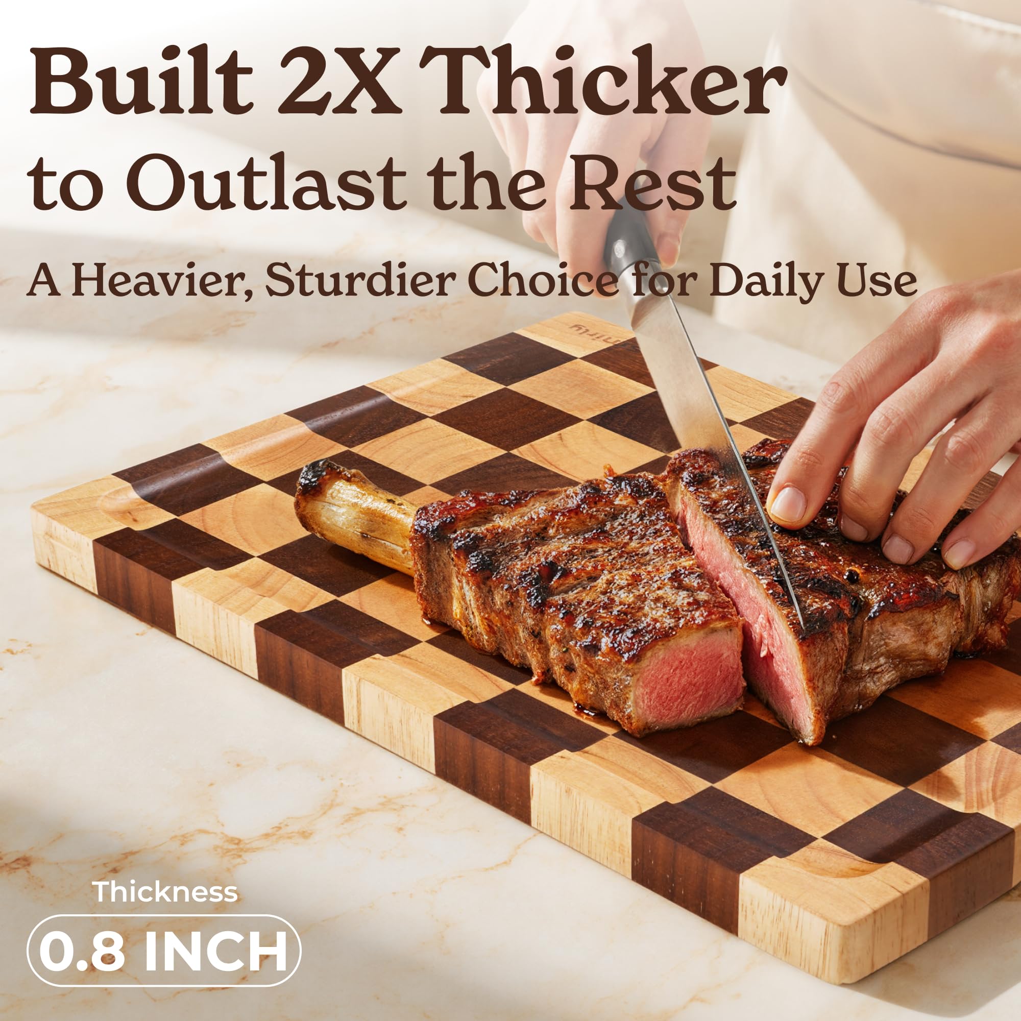 Smirly rubberwood medium cutting board ideal for vegetables and fruit prep