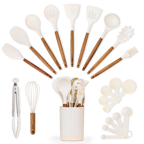 SMIRLY silicone utensils set with wood handles for versatile daily cooking tasks