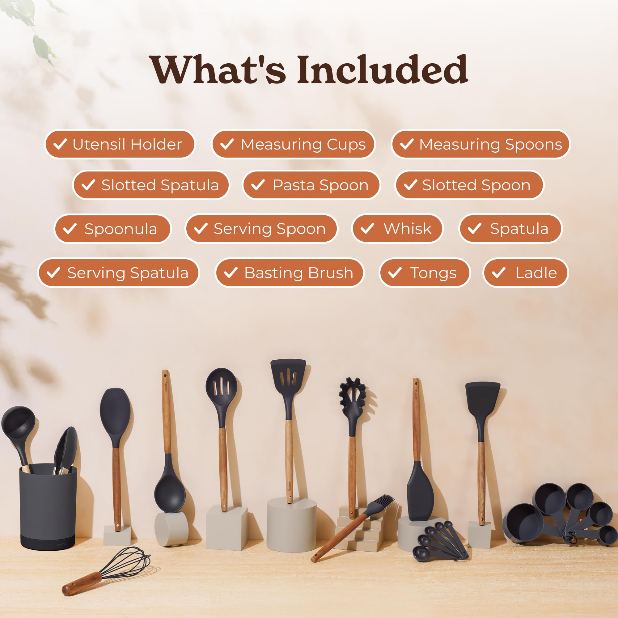 SMIRLY grey spatulas and spoons suitable for nonstick cookware.