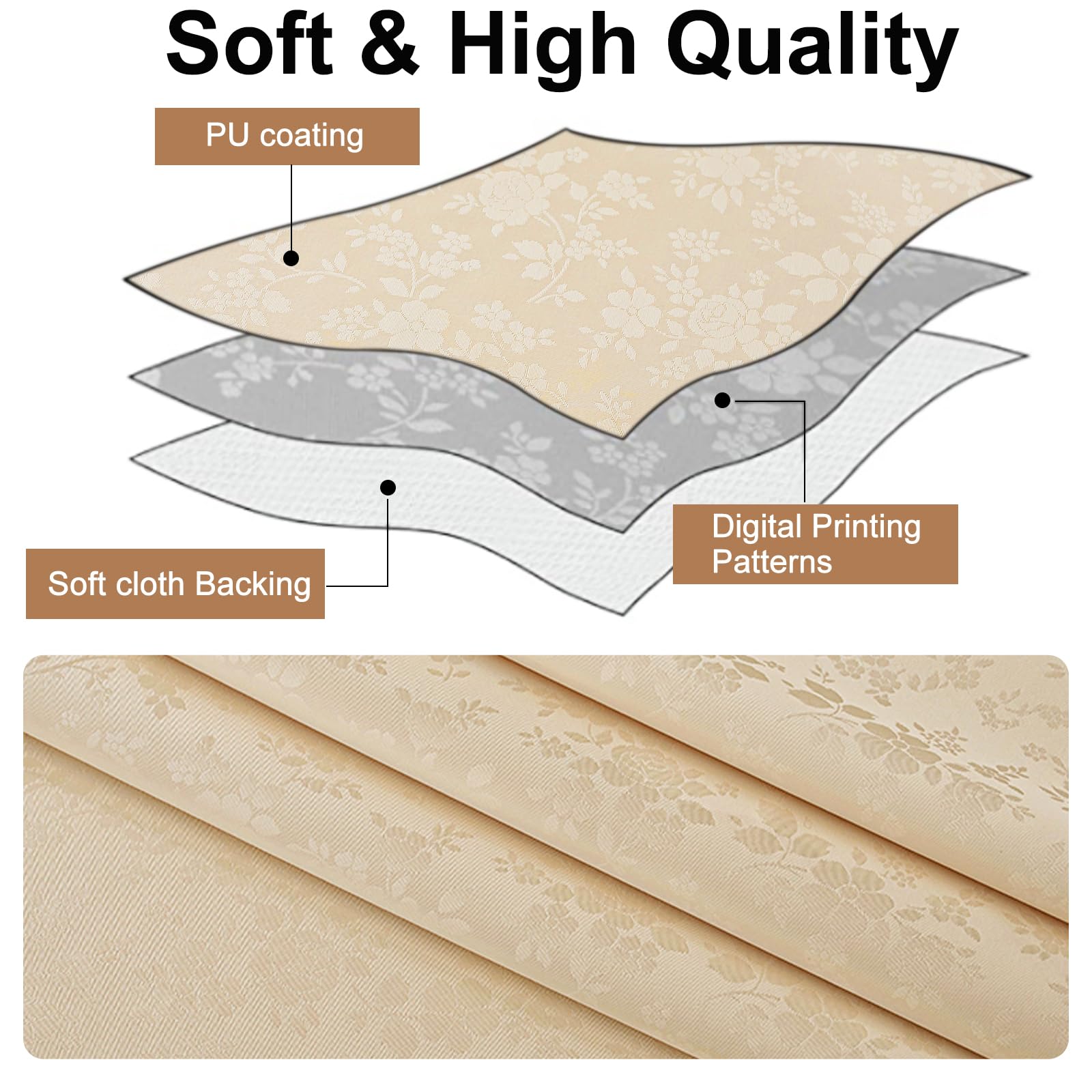 Smiry beige rectangle cloth fits rectangle, oval, and square tables.