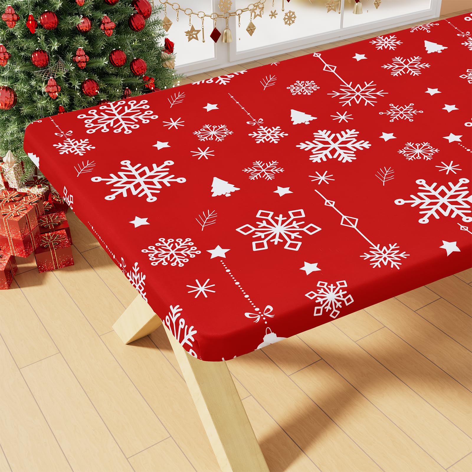 Smiry Christmas rectangle tablecloth with snowflakes for 8ft tables, festive and wipeable.
