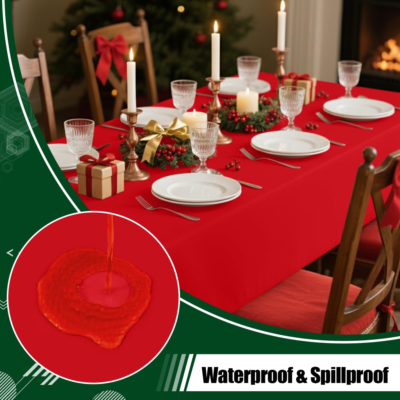 Smiry red rectangle table cover, easy wipe-clean after meals.