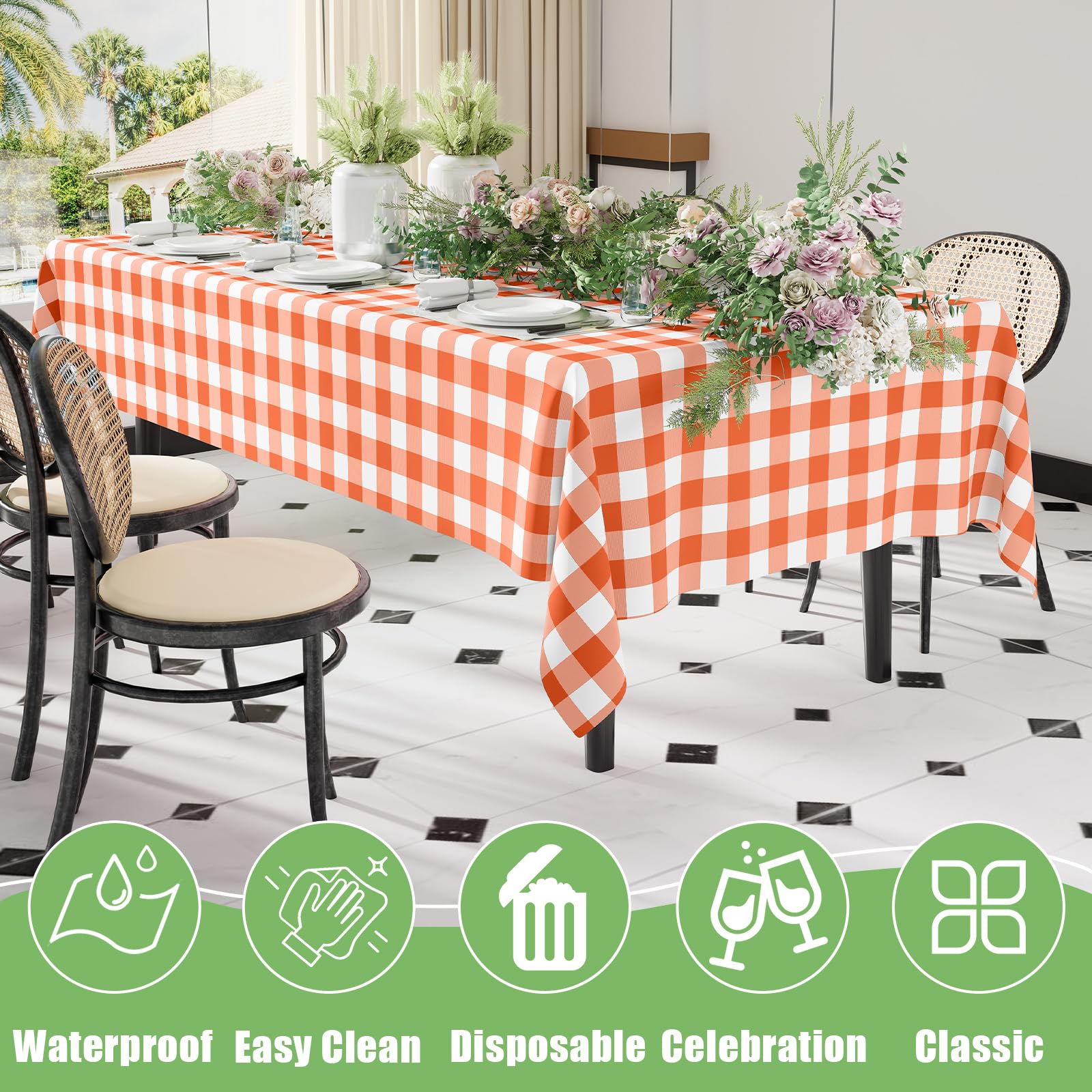 Smiry easy-clean tablecloth surface for quick wipe-down and disposal after use.