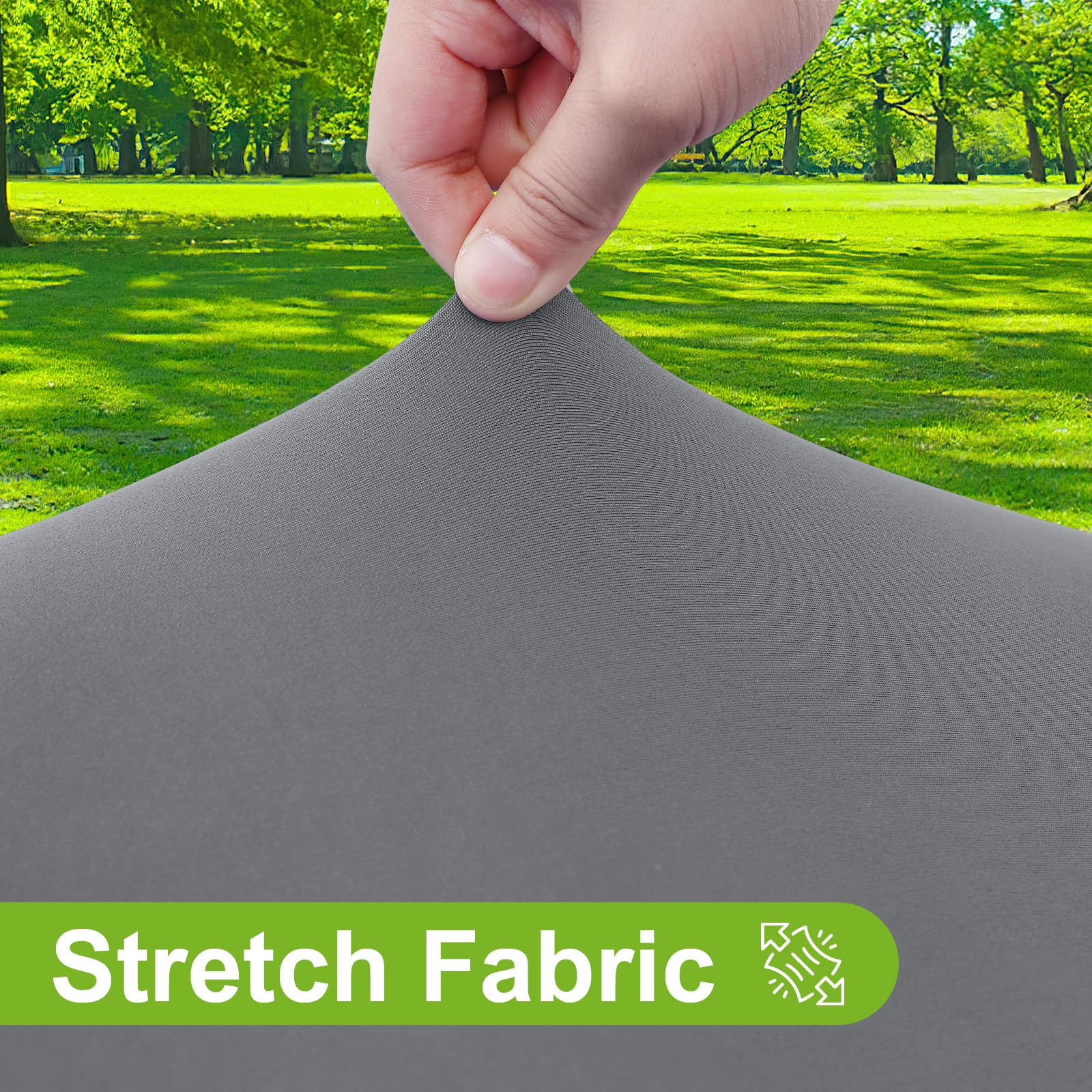 Smiry elastic edge secures the round tablecloth with a windproof fit.