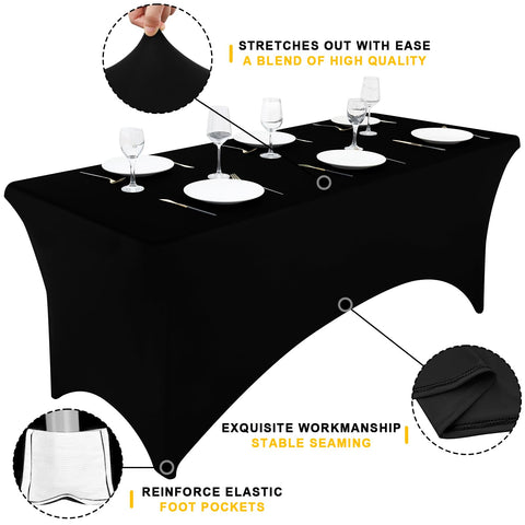 Smiry elastic fitted table cloth provides stretch for snug, wrinkle-free coverage.
