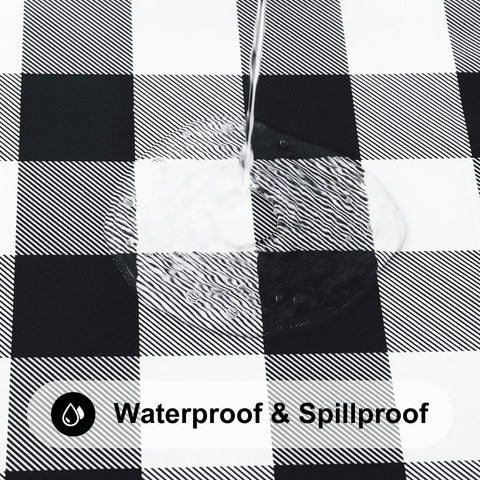 Smiry flannel-backed tablecloth adds soft feel and protection.