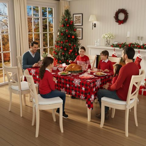 Smiry gingham rectangular 108-inch table cover fits long tables nicely.