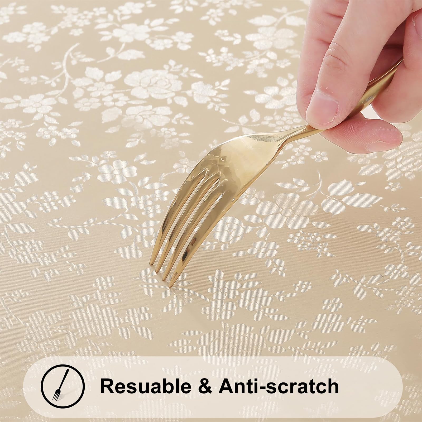 Machine-washable Smiry beige tablecloth being cleaned in cold water