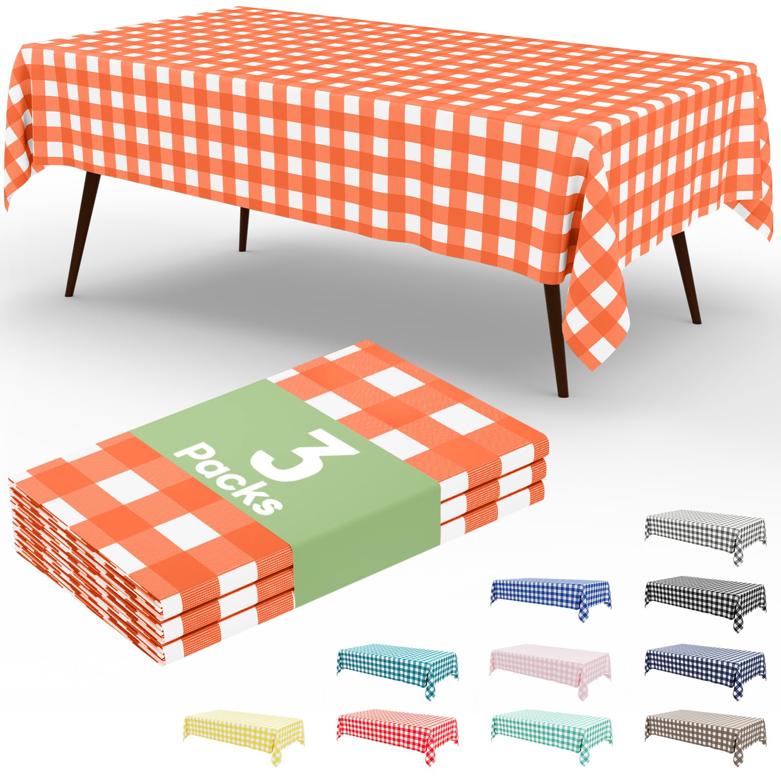 Smiry orange gingham disposable tablecloth 54x108 perfect for outdoor dining and easy cleanup.