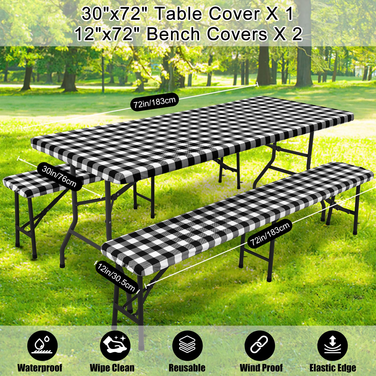 Smiry buffalo plaid setup ideal for camping, picnics, BBQs, and family gatherings.