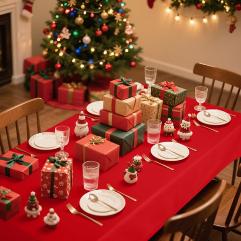 Smiry budget-friendly tablecloth, red, disposable and portable for on-the-go dining.