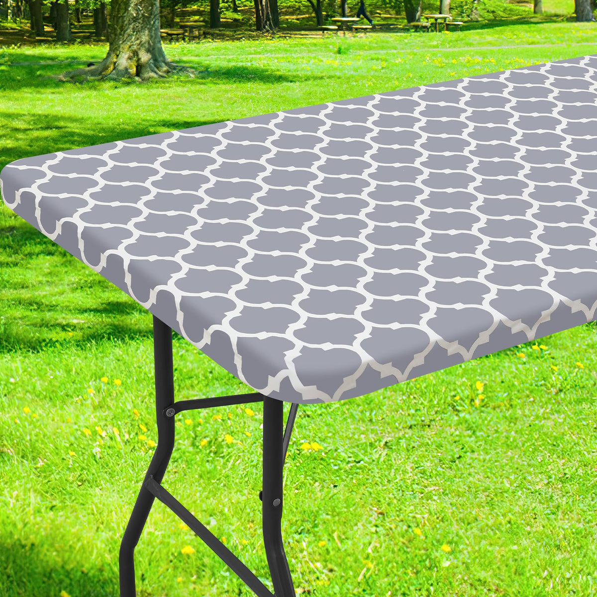 Smiry rectangle picnic table cover with windproof fit for outdoor dining.