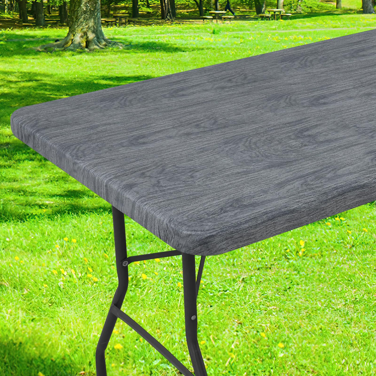 Smiry rectangle table cloth with elastic fitted windproof design for outdoor dining.