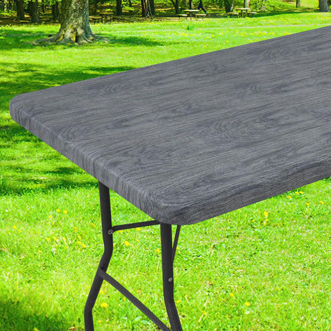 Smiry rectangle table cloth with elastic fitted windproof design for outdoor dining.