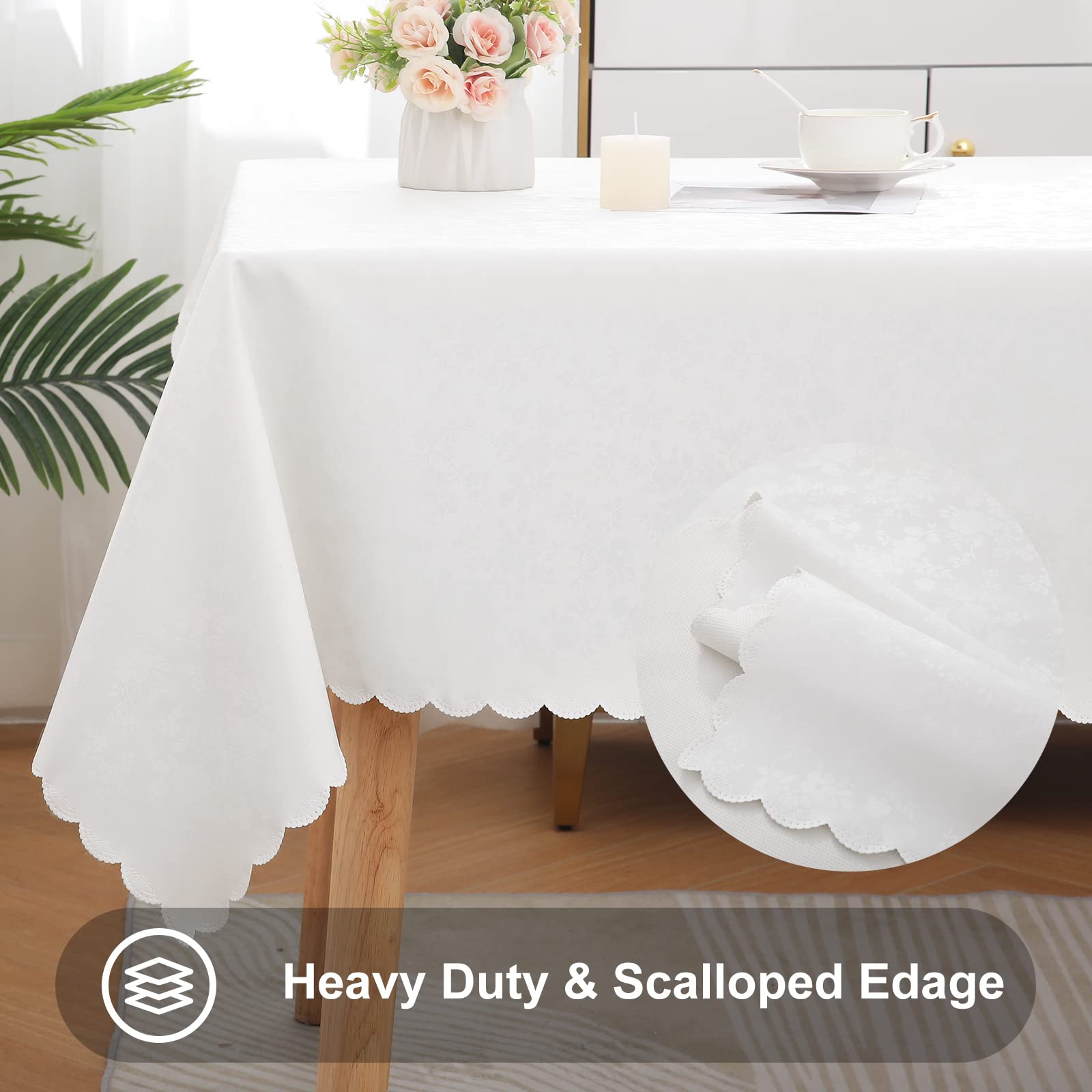 Smiry white rectangle table cloth is machine washable for simple care
