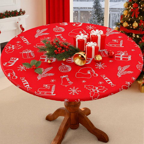 Smiry Round Spandex Tablecloth shows elastic edge for a secure outdoor fit.