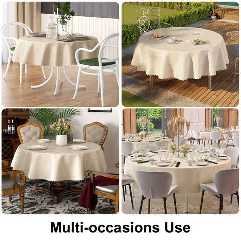 Smiry beige round table cloth in holiday dining scene