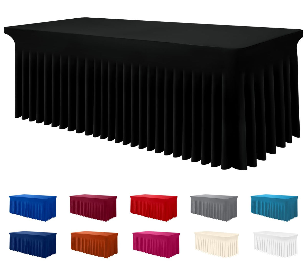 Smiry Spandex tablecloth on a 6ft table with a seamless drape