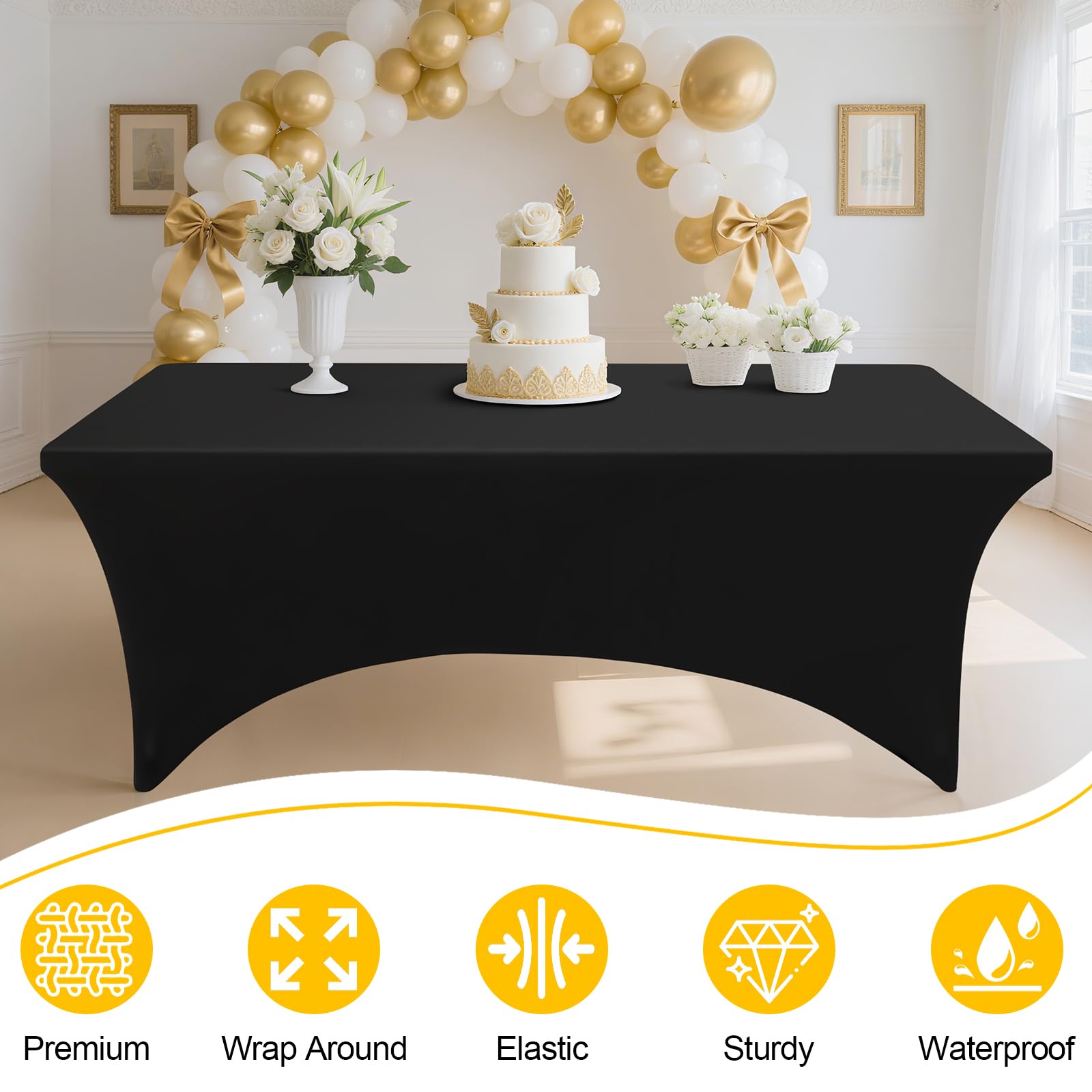 Smiry table cloth with leg pockets keeps folding legs securely in place.