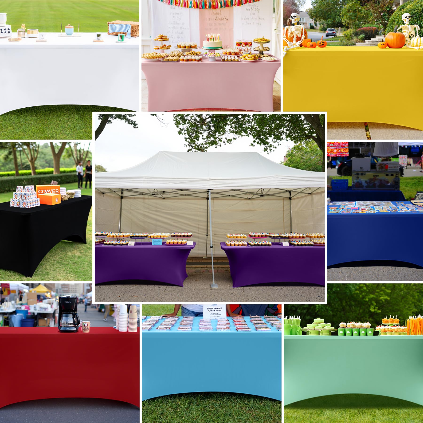 Smiry versatile party table cloth for dining and vendor setups.