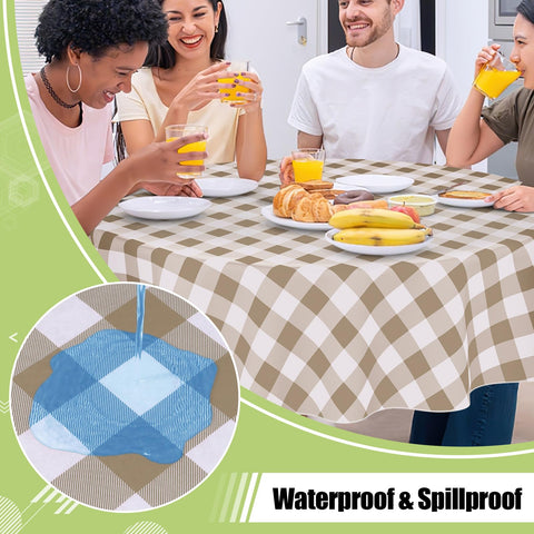 Smiry waterproof tablecloth close-up showing durable vinyl surface that resists spills