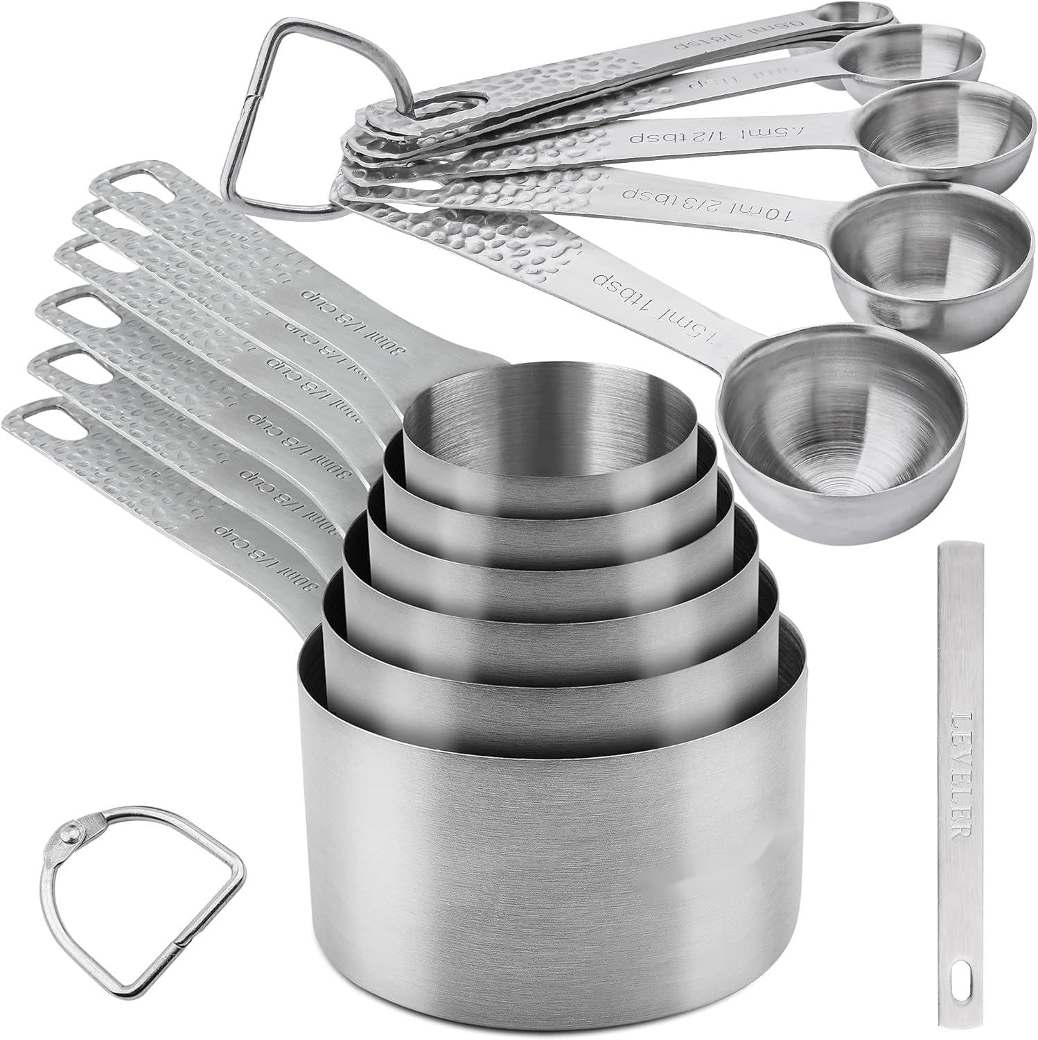 Smithcraft measuring cups and spoons set assembled showing durable 18/8 steel for precision