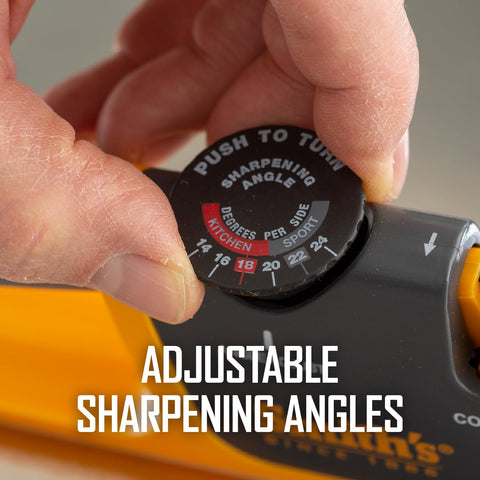 Smith’s sharpener angle dial displays 14–24° settings for consistent edges