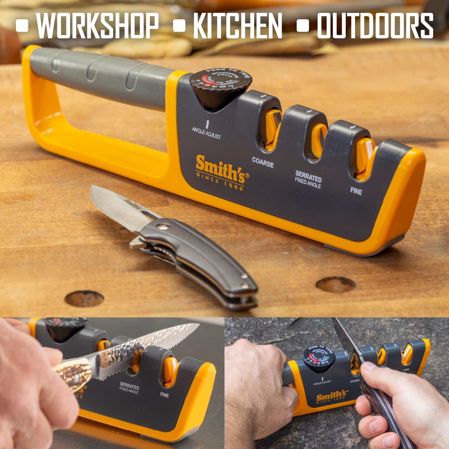 Smith’s sharpener in field use demonstrates versatility with knives