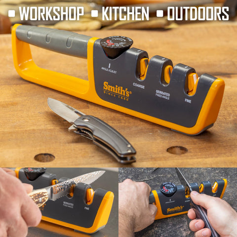 Smith’s sharpener in field use demonstrates versatility with knives