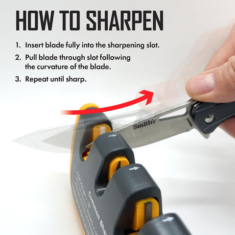 Smith’s serrated-edge slot provides fixed-angle sharpening for serrated blades