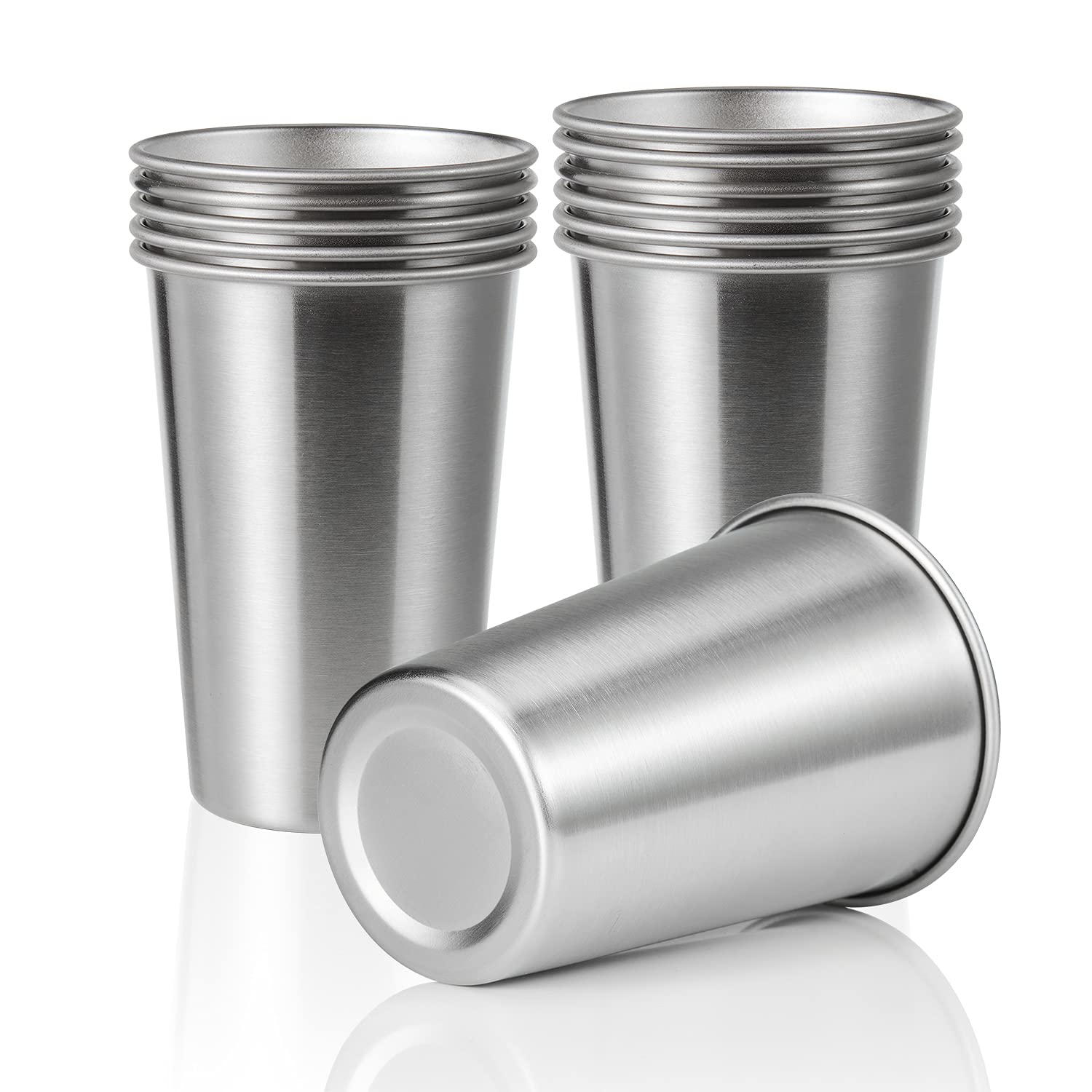 SMLIXE 12-pack 16oz stainless steel pint cups ideal for parties and everyday use.