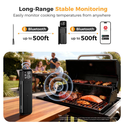 SMNQIUA dual-sensors ceramic probe measures meat and ambient temps accurately.