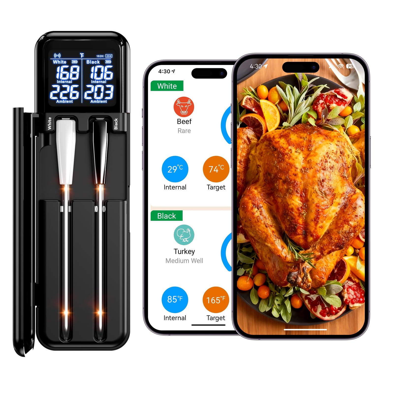SMNQIUA dual-sensor wireless thermometer ready for precise cooking