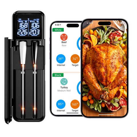 SMNQIUA dual-sensor wireless thermometer ready for precise cooking