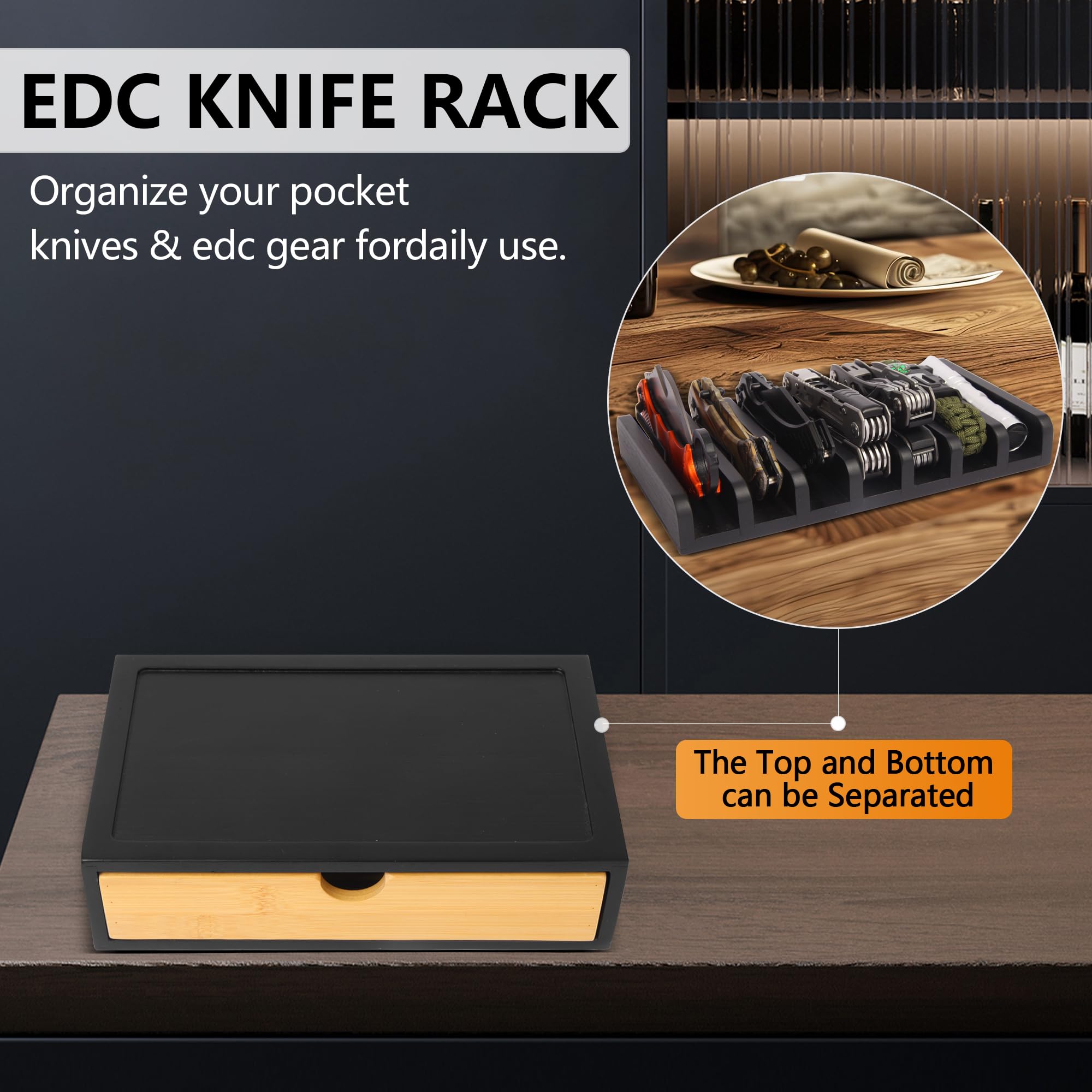 Smocchy wooden knife organizer drawer keeps small tools neatly accessible.