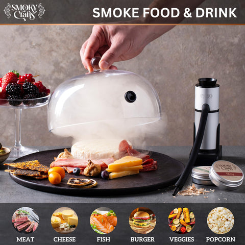 Smoky Crafts acacia top provides a stylish, durable surface for smoking drinks.