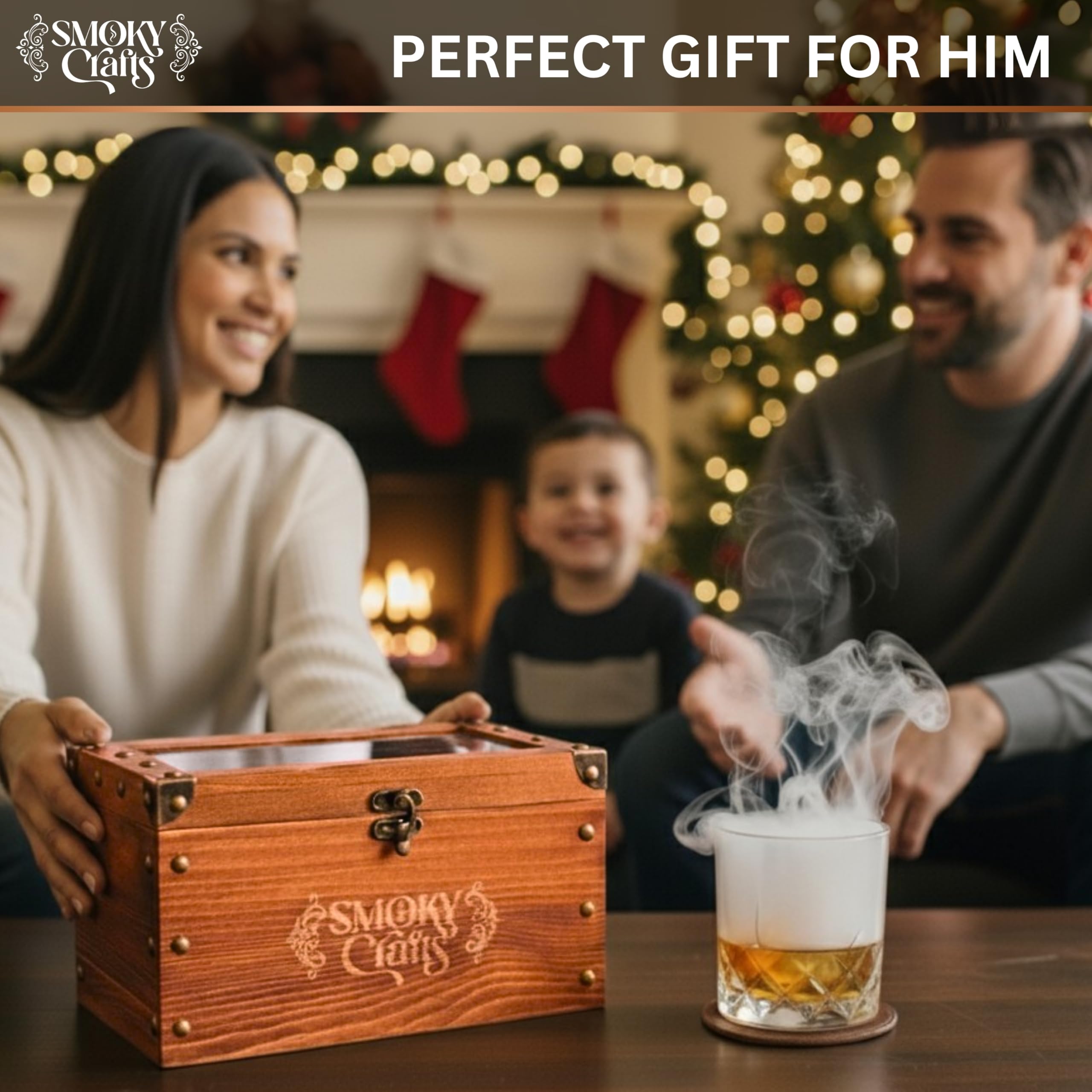 Gift-ready packaging with Smoky Crafts branding appeals to bourbon lovers.
