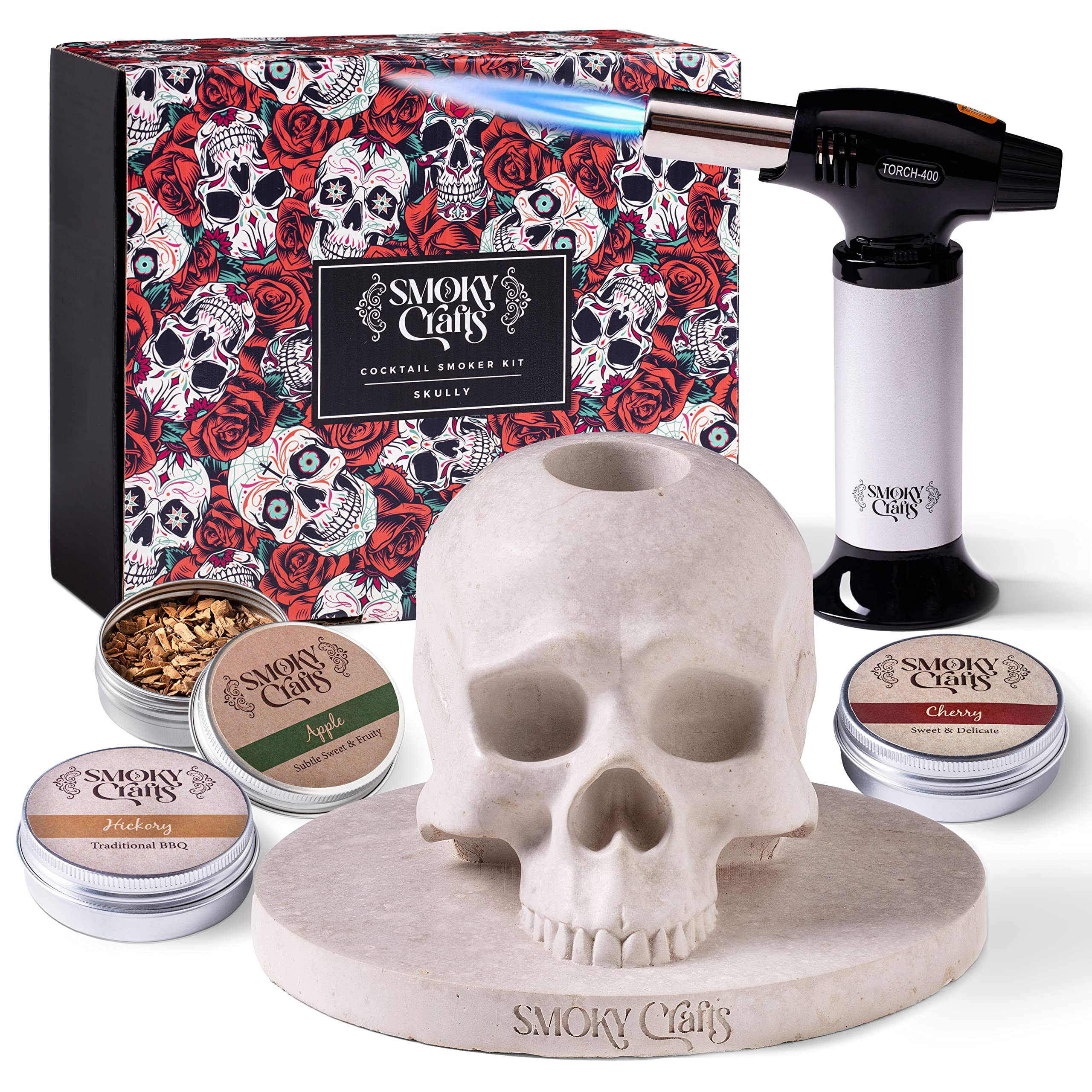 Smoky Crafts skull smoker infuser enhancing a glass with smoky aroma