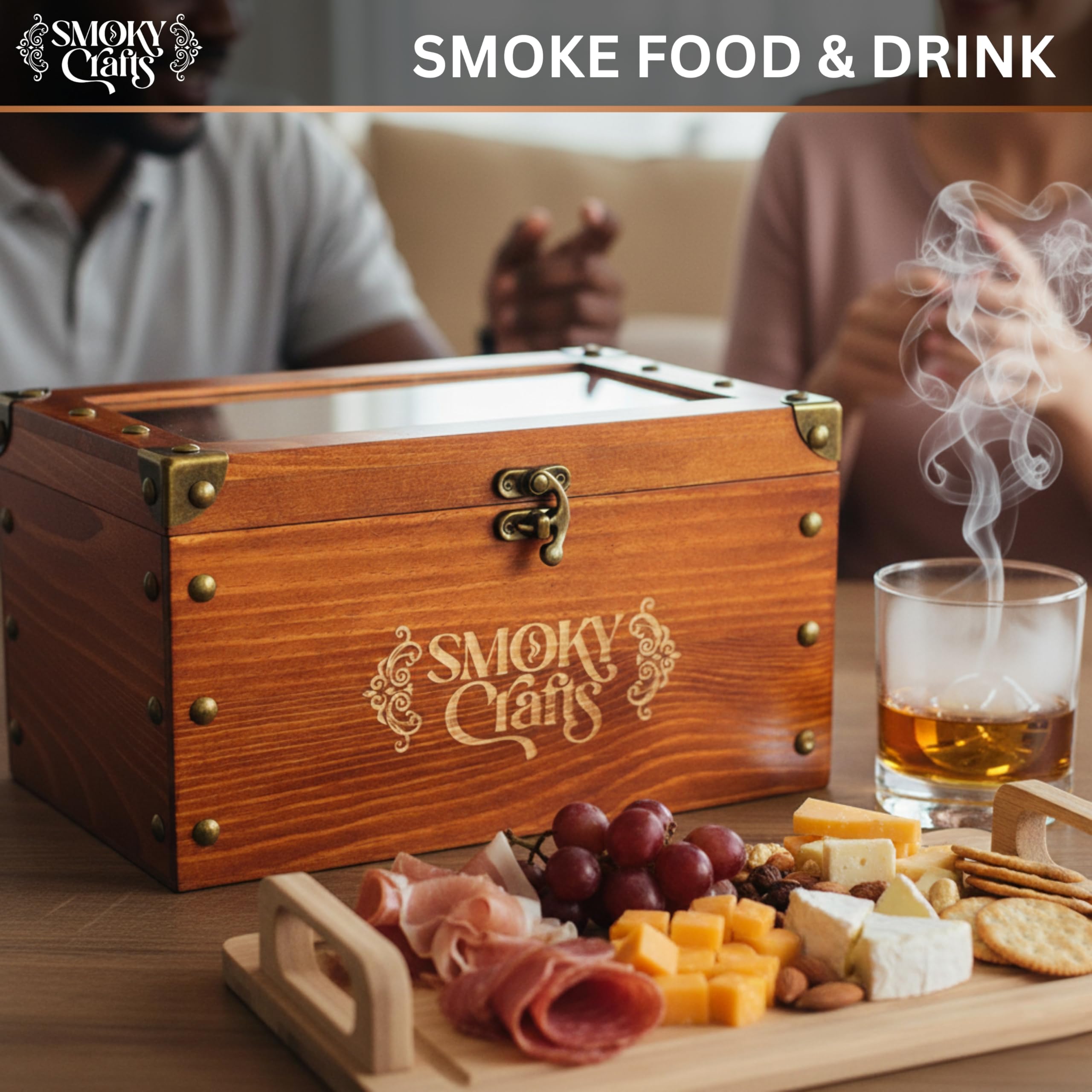 Smoky Crafts smoking gun with cocktails shows quick aroma infusion.