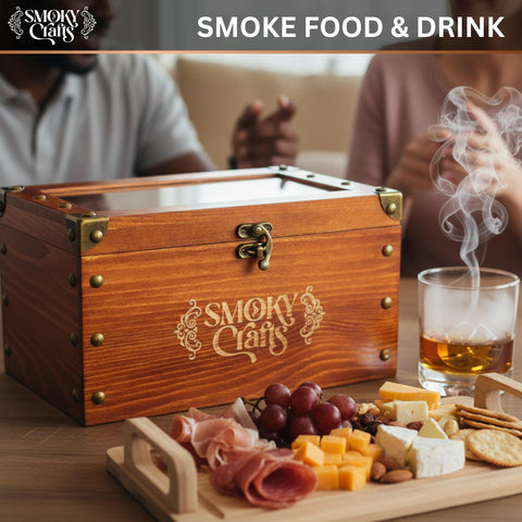 Smoky Crafts smoking gun with cocktails shows quick aroma infusion.